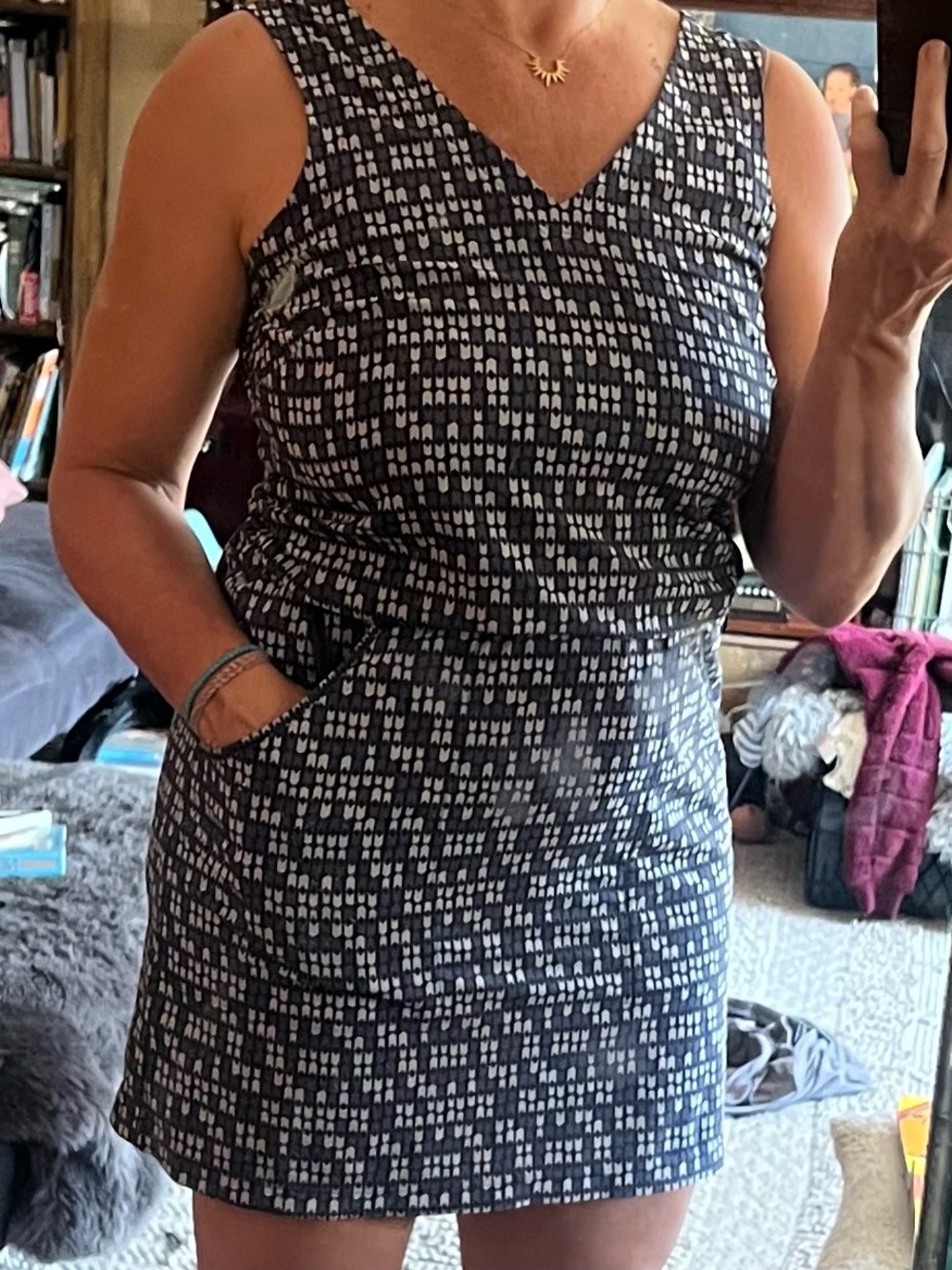 Toad&Co Navy and White Sleeveless V-Neck Mini Dress